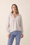 Soft Knit Collared Jumper In Recycled Blend, OATMEAL MARLE - alternate image 3