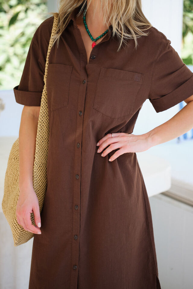 Hanna Midi Shirt Dress, CHOCOLATE