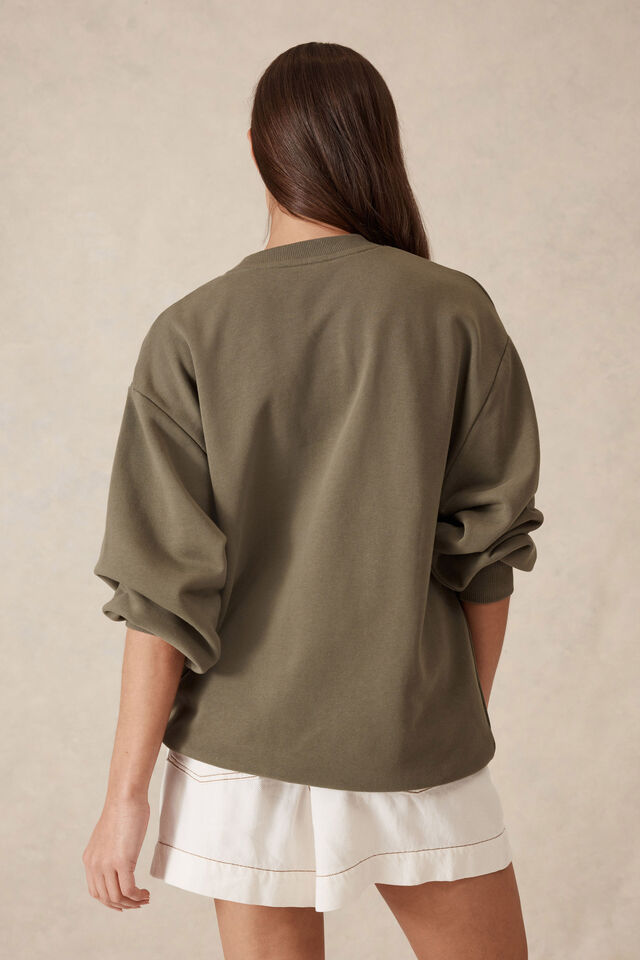 Isla Oversized Slouchy Crew, KHAKI HERITAGE LOGO