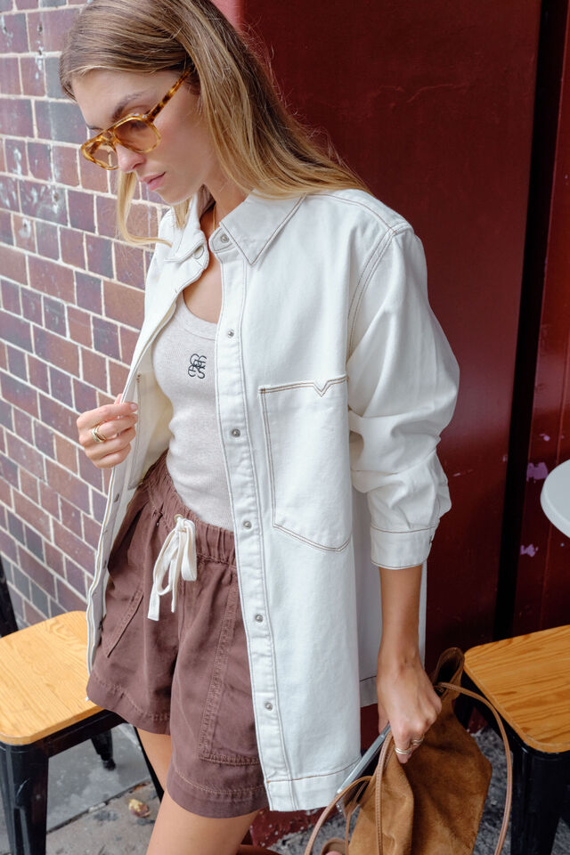 Goldie Longline Denim Shacket, FRESH ECRU