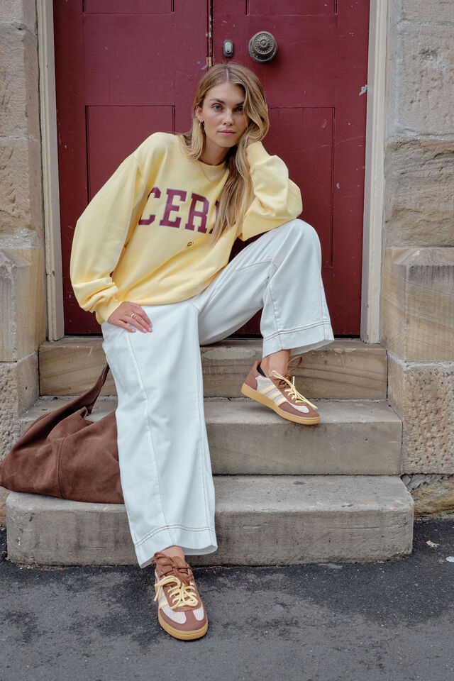 Isla Oversized Slouchy Crew, BUTTER WASHED BURGUNDY HERITAGE LOGO