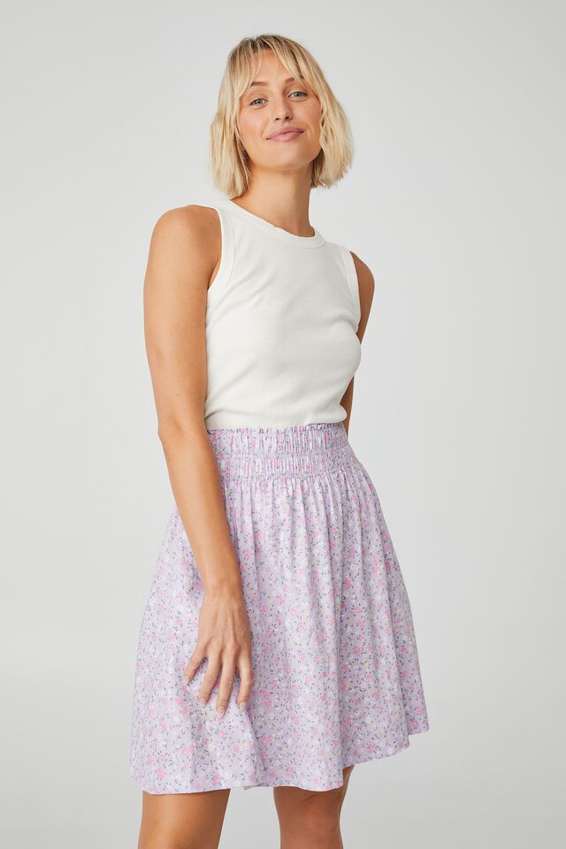 Ruffle Mini Skirt In Rescued Fabric, LILAC FLORAL