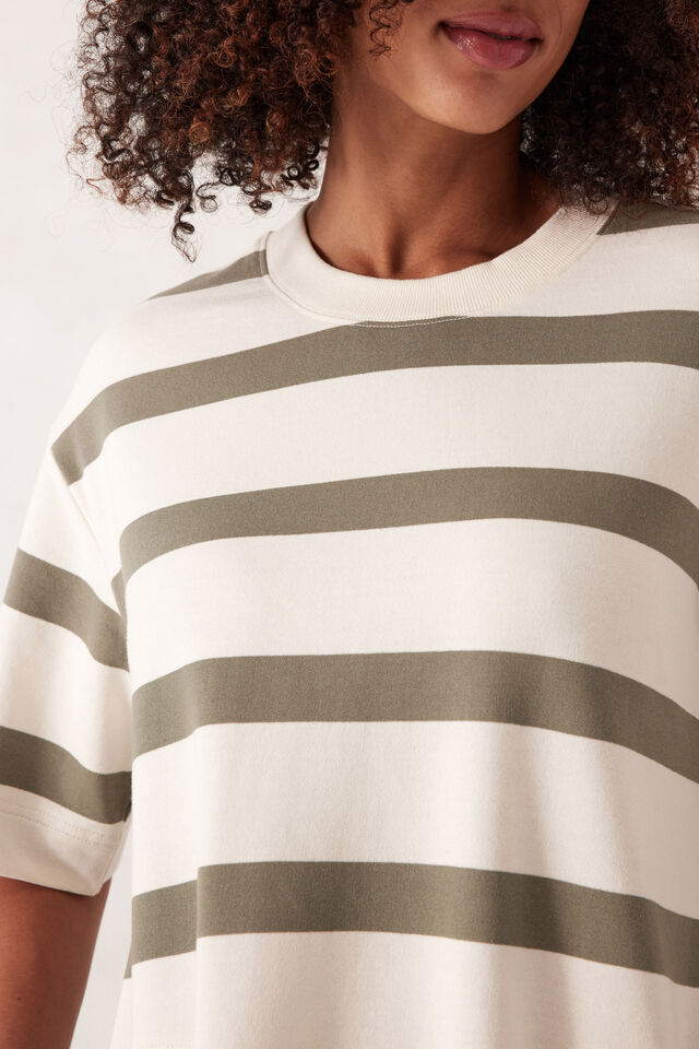 Cleo Mini Terry Dress, WHITE MOSS GREEN STRIPE