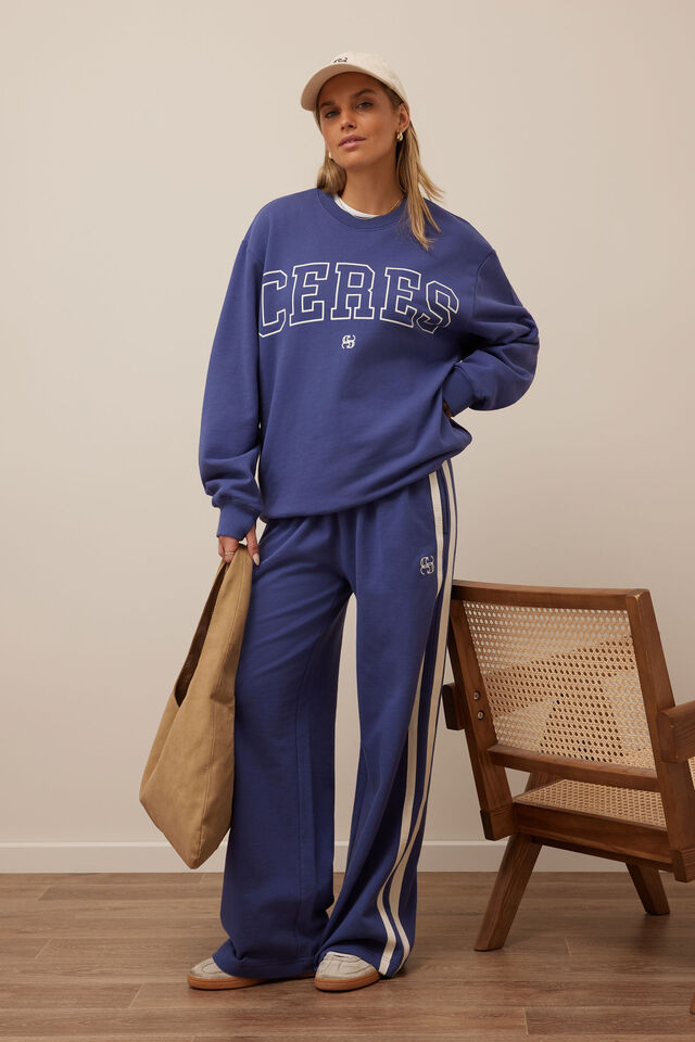 Isla Oversized Slouchy Crew, WASHED NAVY WHITE HERITAGE LOGO