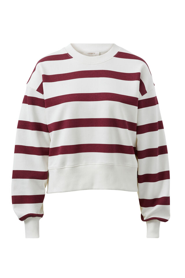 Cropped Slouchy Crew, BURGUNDY STRIPE