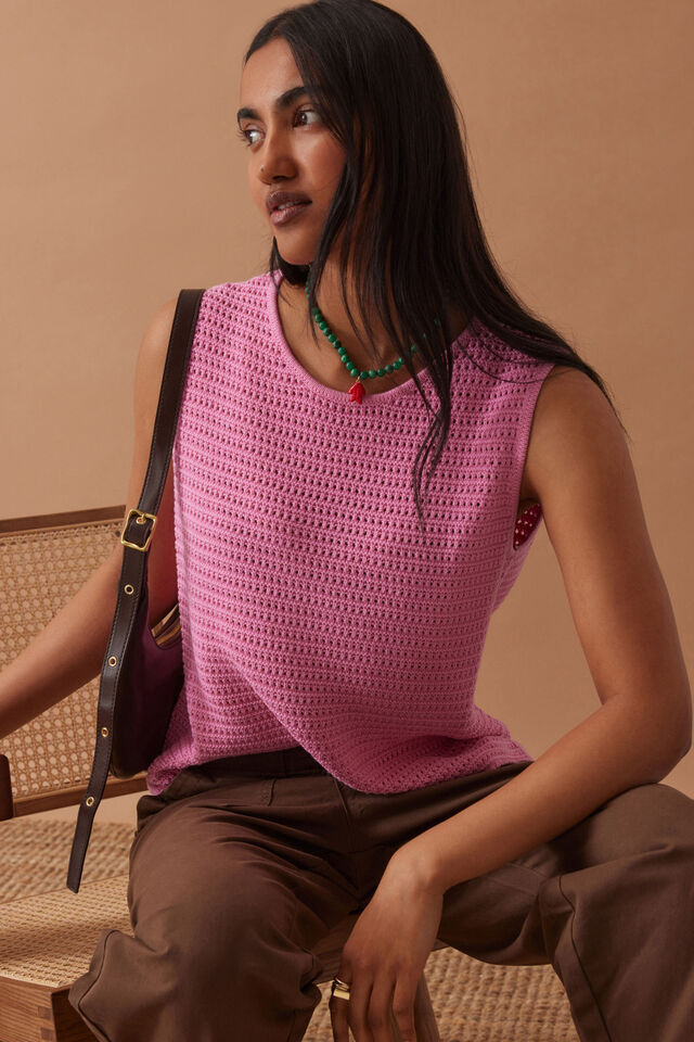 Margot Mesh Knit Tank, HIBISCUS PINK