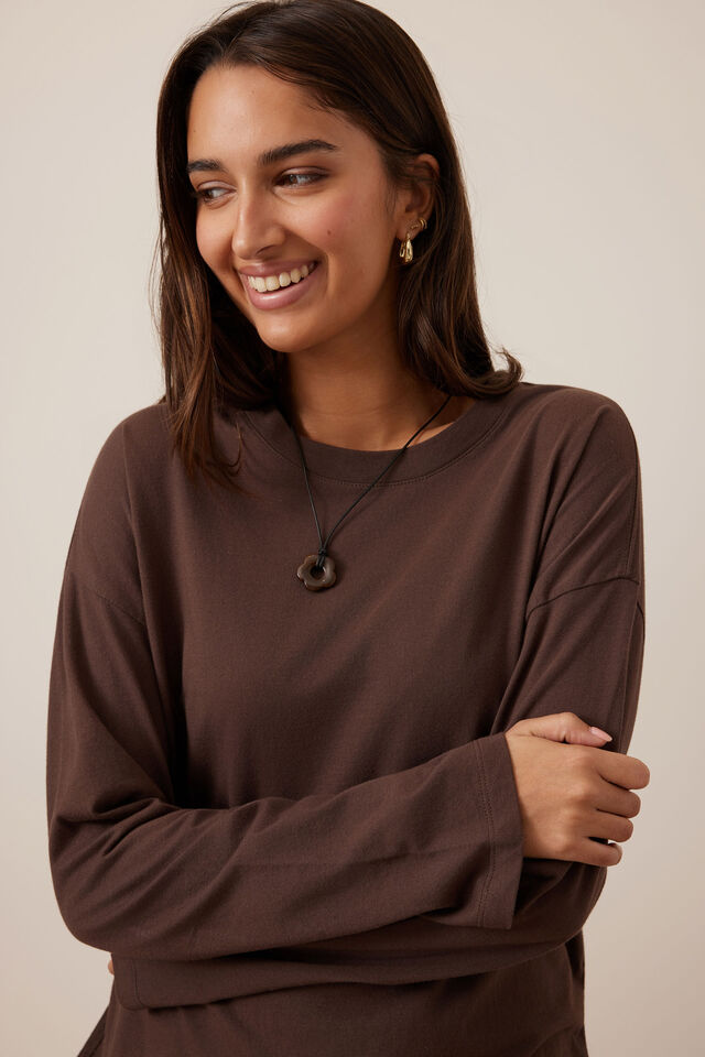 Scout Slouchy Long Sleeve  Tee, BRUNETTE BROWN