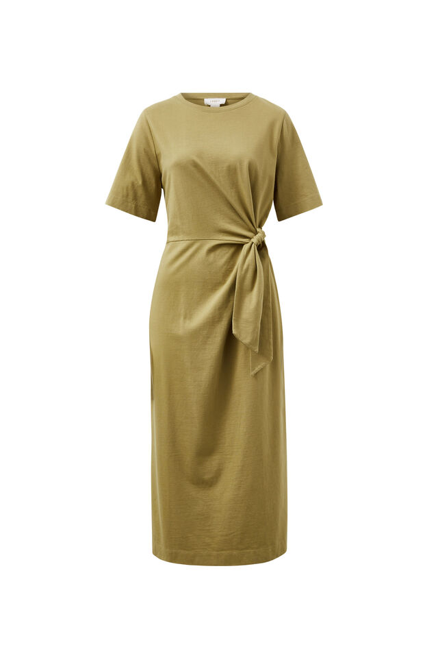 Tie Midi Tee Dress, FIG GREEN