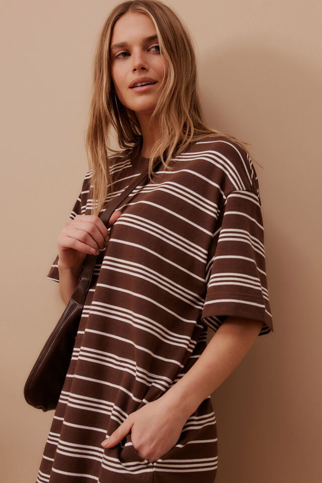 Cleo Mini Terry Dress, CHOCOLATE WHITE STRIPE