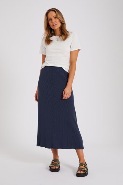Knitted Midi Skirt In Organic Cotton, SMOKE