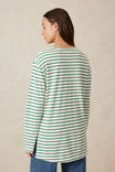 Longline Step Hem L/S Tee, VANILLA/FERN GREEN STRIPE - alternate image 3