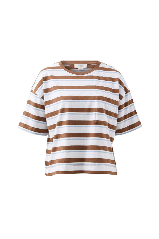 Boa Boxy Pocket Tee, WHITE/MILK CHOC CHALK STRIPE