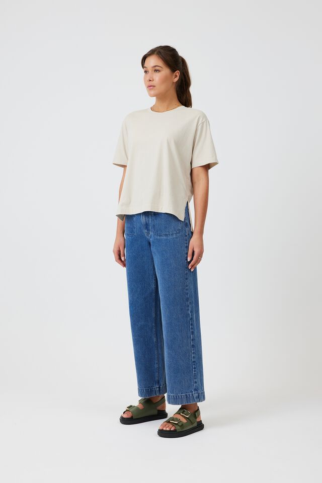 Slouchy Split Hem Tee In Australian Cotton, RAINY DAY