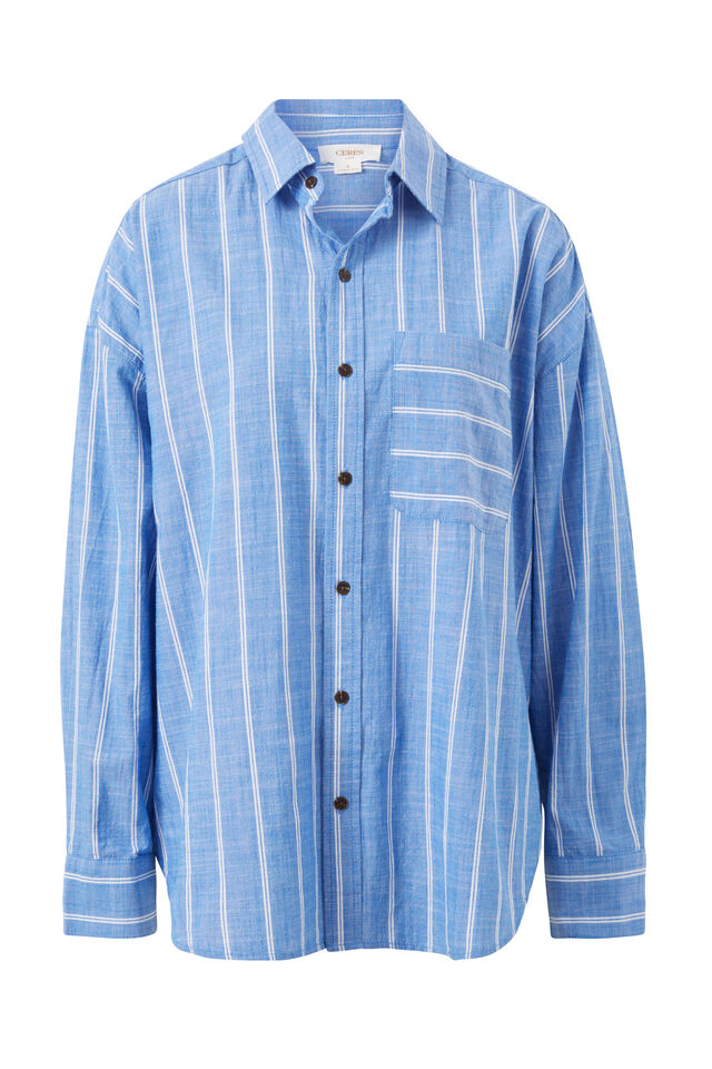 Peta Oversized Shirt, OXFORD BLUE WHITE TWIN STRIPE