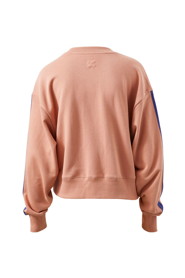 Sasha Sporty Slouchy Crew, PINK CLAY WASHED NAVY SIDE STRIPE