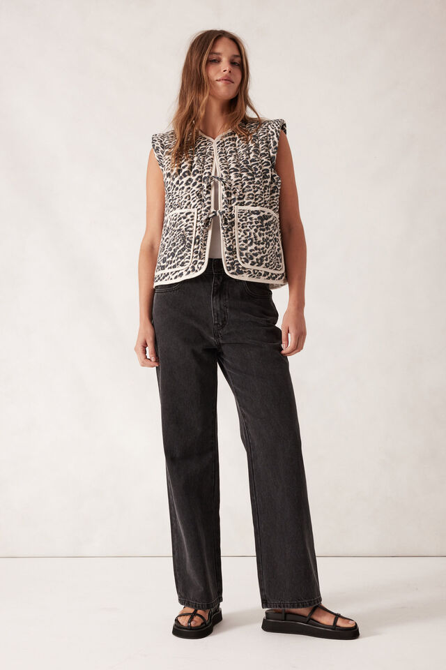 Tie Quilted Vest, LEOPARD