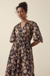 Puff Sleeve Midi Dress In Rescued Fabric, BLACK PAISLEY FLORAL - alternate image 4