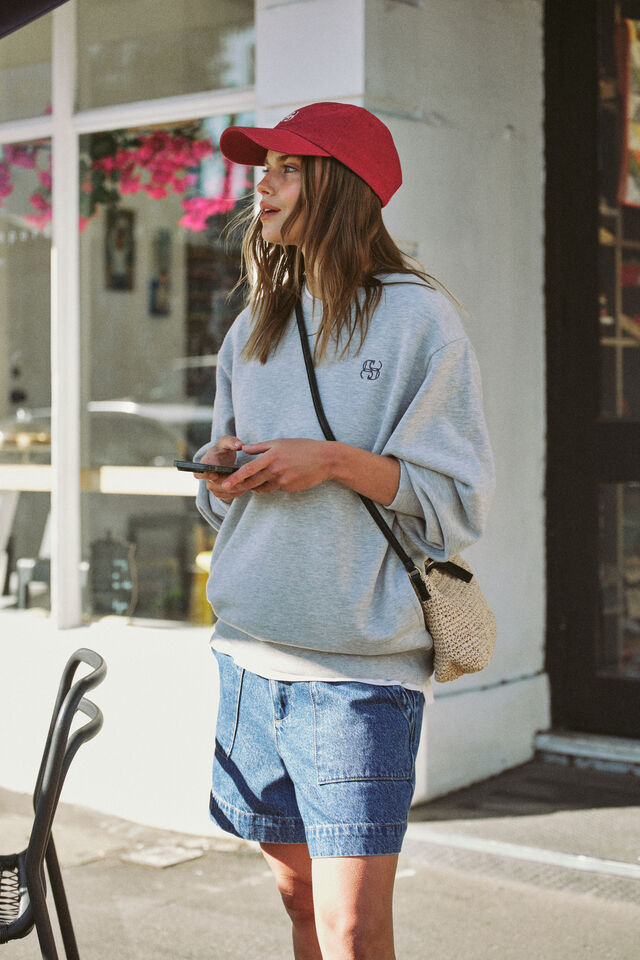 Oversized Slouchy Crew, GREY MARLE LOGO