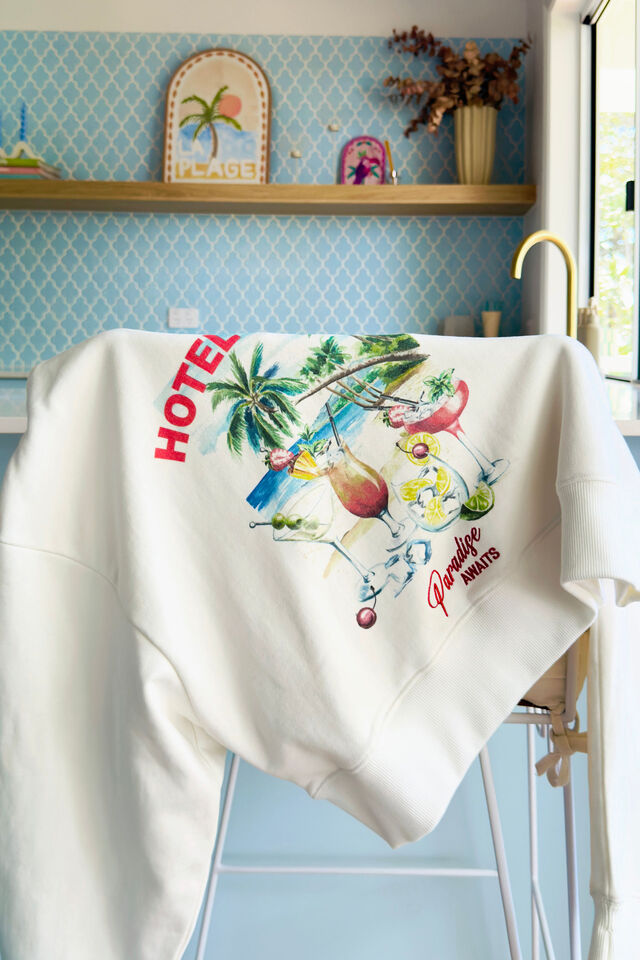 Cropped Slouchy Crew, HOTEL CERES PRINT