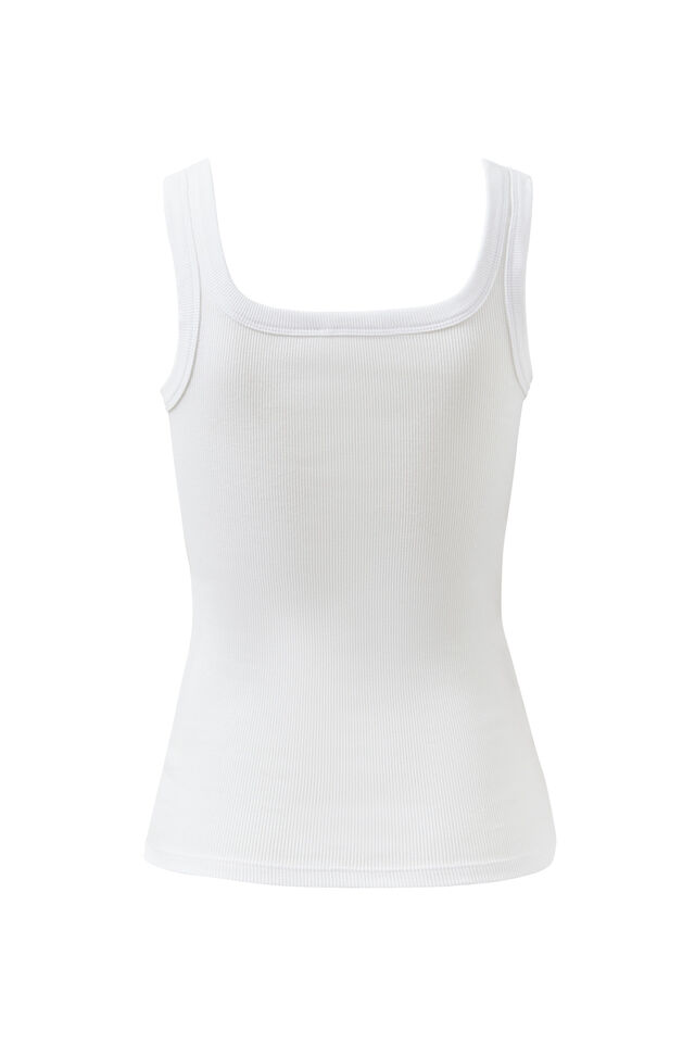 Zaeli Contour Rib Square Neck Tank, WHITE