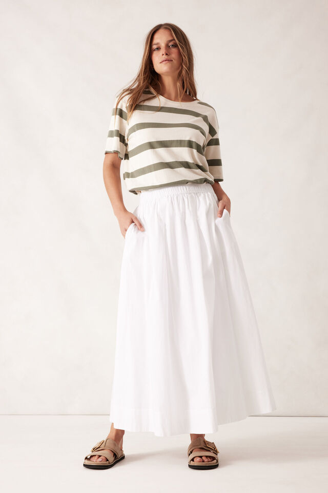Stevie Slouchy Split Hem Tee, EGGSHELL/MOSS GREEN BOLD STRIPE