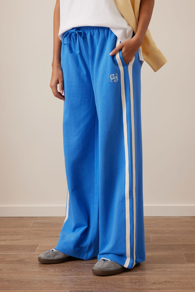 Gigi Wide Leg Terry Trackpant, MARINE BLUE SIDE STRIPE