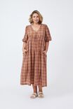 Check Smock Midi Dress In Textured Organic Cotton, GINGER SUMMER PINK CHECK - alternate image 6