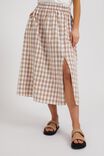 Midi Skirt In Cotton Linen Blend, CAMELETTE WHITE GINGHAM - alternate image 5