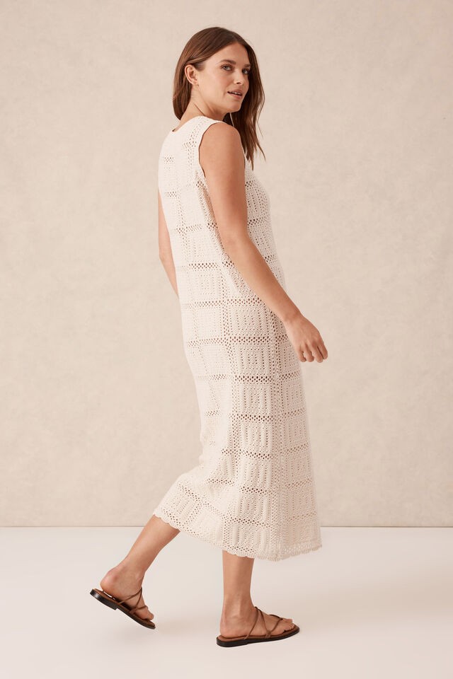 Square Knit Midi Tank Dress, ECRU