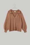 Soft Knit Collared Sweater In Recycled Blend, TAUPE MARLE
