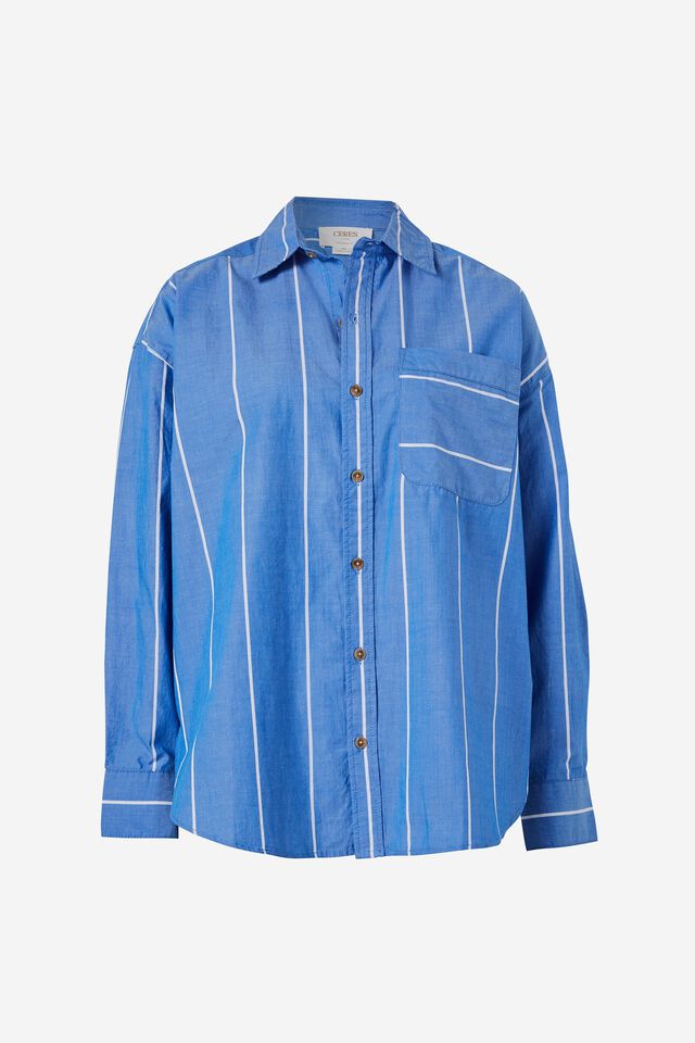 Oversized Poplin Shirt, CLASSIC BLUE AND WHITE STRIPE
