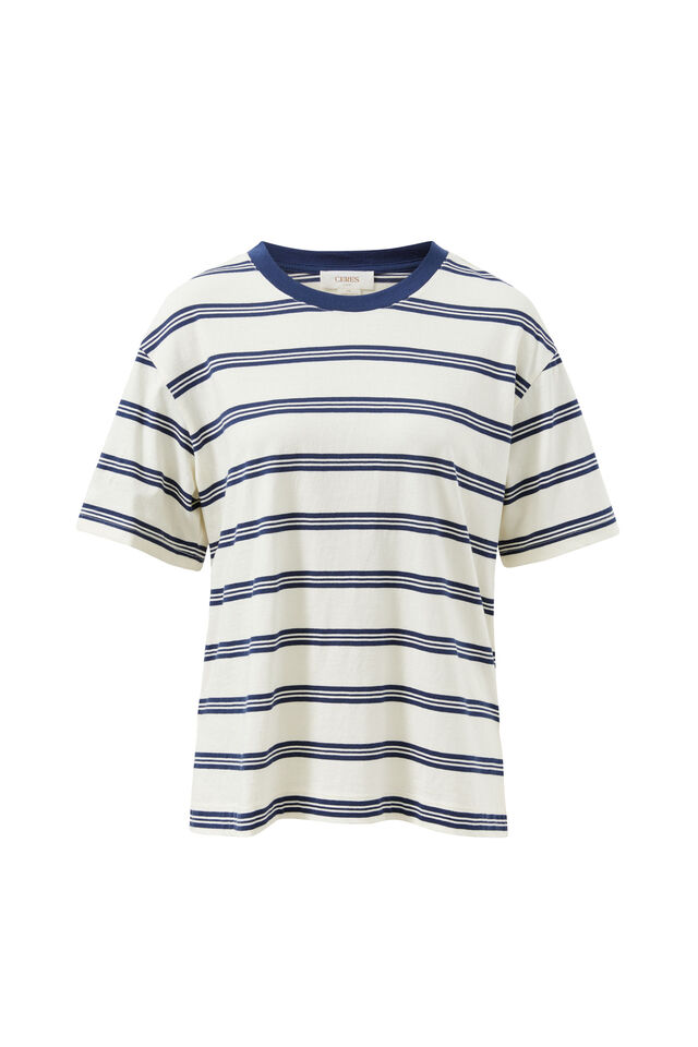 Stevie Slouchy Tee, MILK/HERITAGE NAVY STRIPE