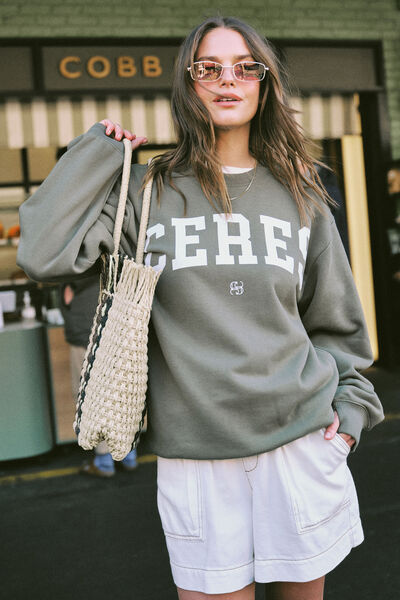 Isla Oversized Slouchy Crew, KHAKI HERITAGE LOGO