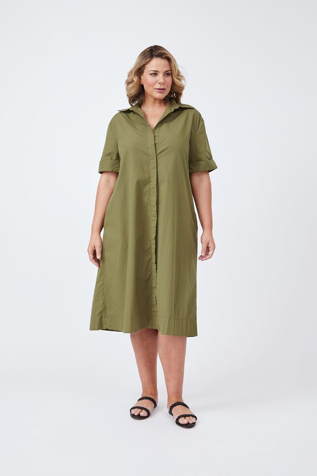 Emma Hawkins Shirt Dress In Organic Cotton Poplin, MOSS