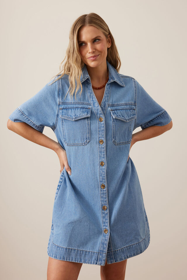 Bonnie Relaxed Shirt Dress, VINTAGE BLUE
