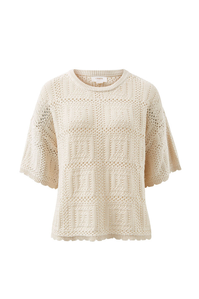 Square Knit Boxy Tee, ECRU