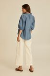 Chambray Ruffle Neck Tunic In Rescue Fabric, CHAMBRAY BLUE