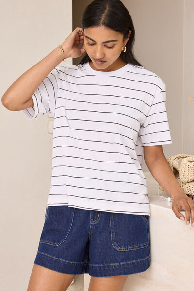 Stevie Slouchy Tee, WHITE/PHANTOM STRIPE