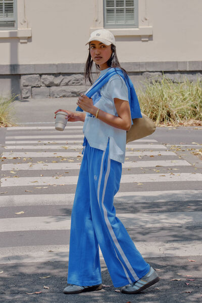 Gigi Wide Leg Terry Trackpant, MARINE BLUE SIDE STRIPE
