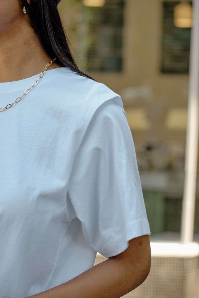 Rainey Pleat Sleeve Tee, WHITE