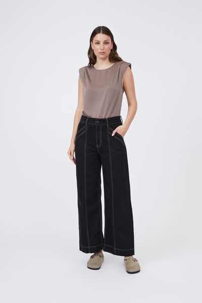 Satin Shoulder Pad Tank With Recycled Fibres, TAUPE