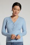 Soft Knit Henley In Recycled Blend Yarn, BLUE SHADOW MARLE - alternate image 1