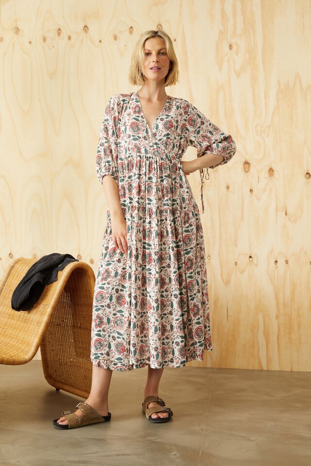 Picnic Wrap Dress, LARGE RED FLORAL