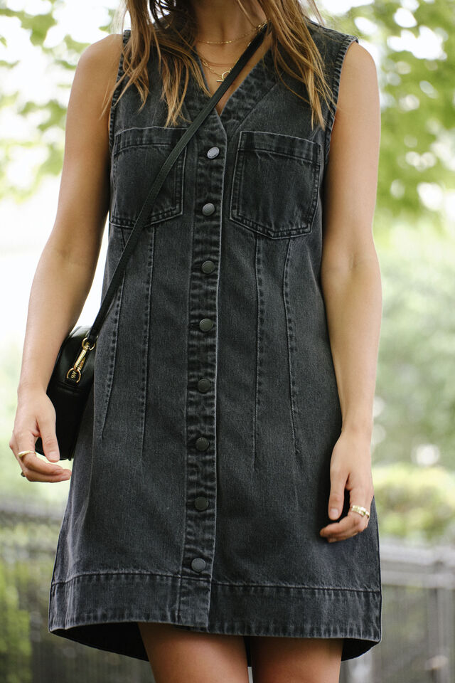 Seamed Mini Shift Dress, VINTAGE BLACK