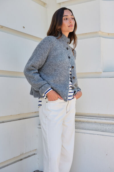 Riley Funnel Neck Tab Cardi, SILVER MARLE