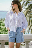 Woven Collarless Top, MIDNIGHT TEXTURED STRIPE - alternate image 1