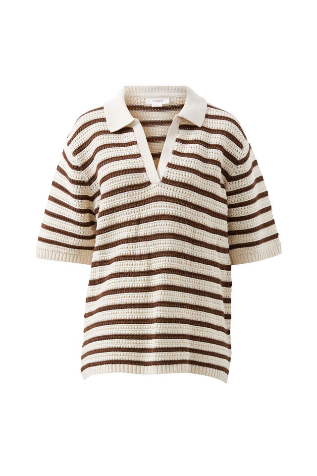 Molly Textured Stripe Short Sleeve Knit Tunic, CHOC STRIPE