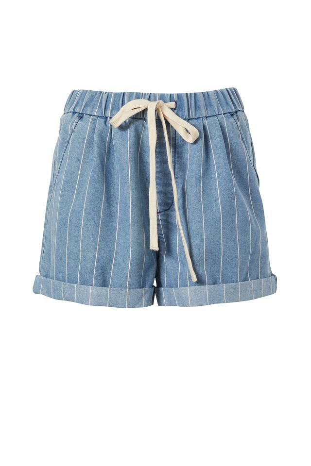 Baggy Everyday Short In Rescued Fabric, LONG BLUE STRIPE