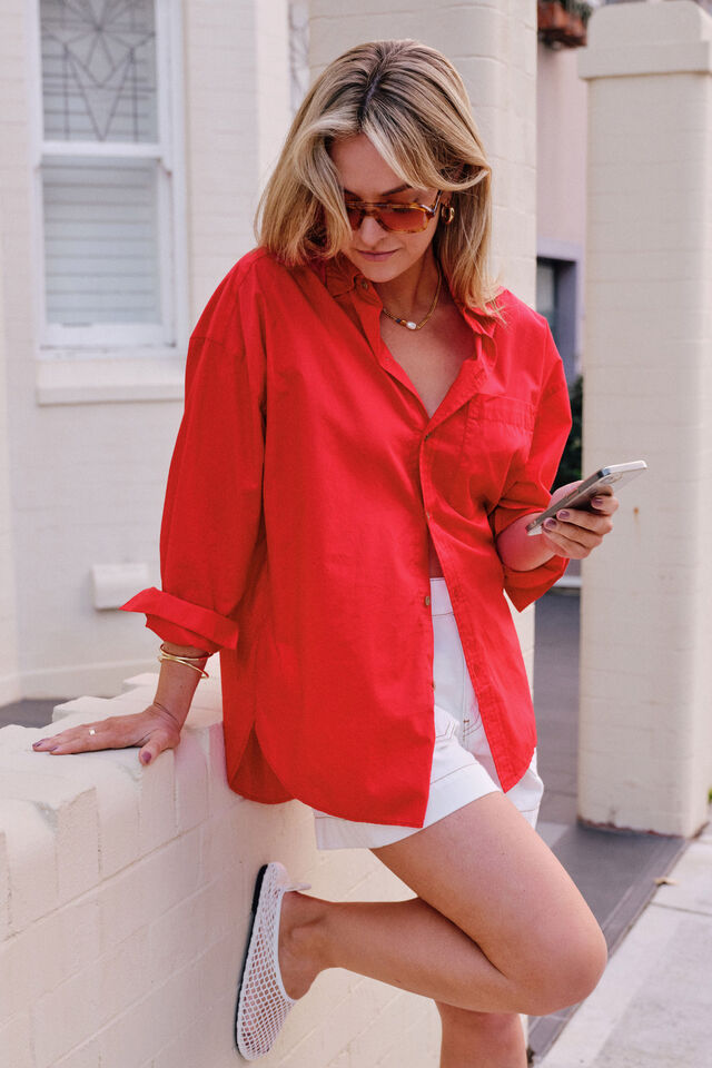 Peta Oversized Shirt, HERITAGE RED
