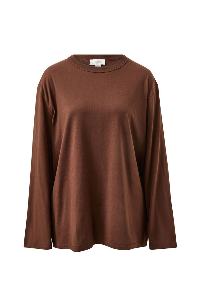 Finn Oversized Long Sleeve Tee, CHOCOLATE